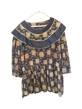 Vtg F.A.D USA Tunic/Dress Sz Lg Black/Gold Boho Ethnic Print